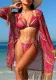 Women Printed Sexy Bikini Fringe Cover Up Mesh Skirt Three-Piece Swimsuit