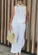 Summer Women's Linen Solid Color Sleeveless Top Wide-Leg Trousers Two-Piece Set