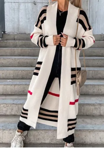 Long Striped Knitting Cardigan Loose Sweater Jacket