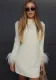 Spring Solid Color Round Neck Fashion Feather Patchwork Short Slim Dress