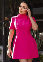 Summer Solid Color Round Neck Low Back Short Sleeve Sexy Slim Short Women's Dress
