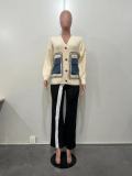 Women Patchwork single-breasted Denim pocket sweater