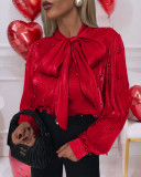 Women See-Through Beaded Lace-Up Shirt
