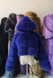 Fur Coat Cropped Hooded Faux Fur Coat Long Sleeve Patchwork Women's Coat