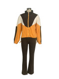 Women Colorblock Zipper Top and Pant Sports Two-Piece Set