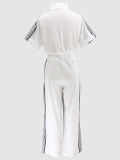Women Denim Contrast Color Stand Collar Zipper Top Wide-Leg Pants Two-Piece Set