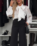 Women See-Through Beaded Lace-Up Shirt