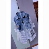 Women Striped Patchwork Denim Top