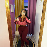 Women Colorblock Zipper Top and Pant Sports Two-Piece Set