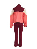 Women Colorblock Zipper Top and Pant Sports Two-Piece Set