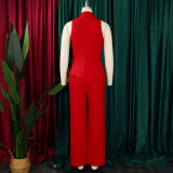 Women's Turndown Collar Sexy Fashion Chain Casual Wide Leg Africa Jumpsuit