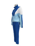 Women Colorblock Zipper Top and Pant Sports Two-Piece Set