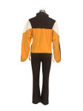 Women Colorblock Zipper Top and Pant Sports Two-Piece Set