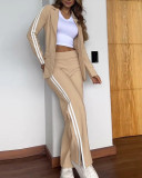 Women Leopard Print Ribbon Patchwork Casual Turndown Collar Blazer and Wide-Leg Pants Two-Piece Set