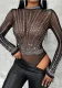 Women Chic Diamond Round Neck Mesh Bodysuit