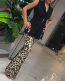 Women Leopard Print Sequin Stretchy Bell Bottom Pants