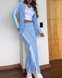 Women Leopard Print Ribbon Patchwork Casual Turndown Collar Blazer and Wide-Leg Pants Two-Piece Set