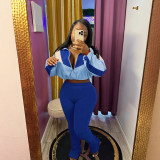 Women Colorblock Zipper Top and Pant Sports Two-Piece Set