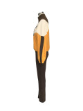 Women Colorblock Zipper Top and Pant Sports Two-Piece Set