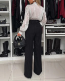 Women See-Through Beaded Lace-Up Shirt