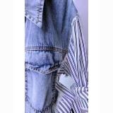 Women Striped Patchwork Denim Top