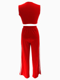 Women Sleeveless Crop Top and Casual Long Pants Two-Piece Set