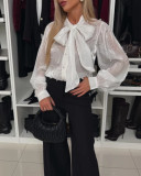 Women See-Through Beaded Lace-Up Shirt