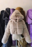 Fur Coat Cropped Hooded Faux Fur Coat Long Sleeve Patchwork Women's Coat