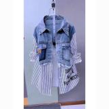 Women Striped Patchwork Denim Top