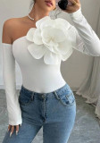 Women Flower Decorated Long-sleeved Off-the-shoulder Top