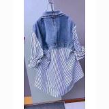 Women Striped Patchwork Denim Top