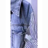 Women Striped Patchwork Denim Top