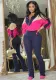 Women Colorblock Zipper Top and Pant Sports Two-Piece Set
