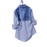 Women Striped Patchwork Denim Top