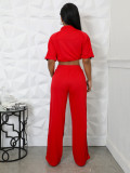 Women Denim Contrast Color Stand Collar Zipper Top Wide-Leg Pants Two-Piece Set