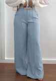 Women Light Grey High-waist Wide-leg Pants