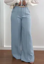 Women Light Grey High-waist Wide-leg Pants