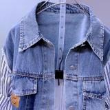 Women Striped Patchwork Denim Top
