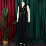Women's Turndown Collar Sexy Fashion Chain Casual Wide Leg Africa Jumpsuit
