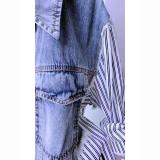 Women Striped Patchwork Denim Top