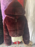 Fur Coat Cropped Hooded Faux Fur Coat Long Sleeve Patchwork Women's Coat