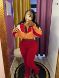 Women Colorblock Zipper Top and Pant Sports Two-Piece Set