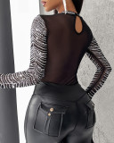 Women Chic Diamond Round Neck Mesh Bodysuit