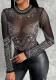 Women Chic Diamond Round Neck Mesh Bodysuit