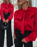 Women See-Through Beaded Lace-Up Shirt