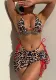 Women Sexy Leopard Print Lace-Up Three-Piece Bikini Swimsuit