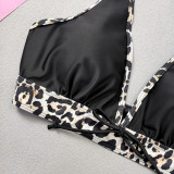 High Waist Patchwork Leopard Print Two Piece Sexy Swimsuit