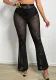 See-Through Rhinestone Mesh Sexy Trousers Women Nightclub High Waist Flared Pants