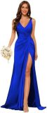 Women's Strap V-Neck Bridesmaid Dress Sleeveless Satin High Slit Prom Dress（Processing time need 3-6 days）