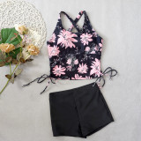 Square Leg Flower Printed Fashion Two Piece Swimsuit